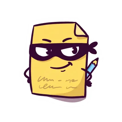 La mascotte de Whooly, un bout de papier jaune avec un loup de cambrioleur et un sourire en coin
